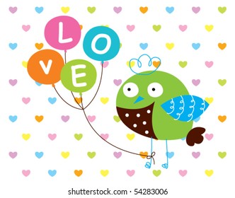 cute bird with balloon love