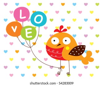 cute bird with balloon love