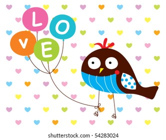 cute bird with balloon love