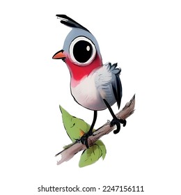 Pájaro lindo con gran ojo sobre fondo blanco (aislado)