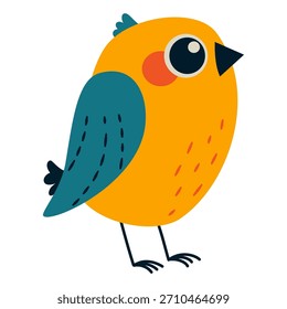 Un pájaro lindo con ojos grandes. Ilustración vectorial en un estilo simple para niños sobre un fondo blanco. 