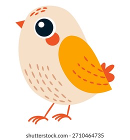 Un pájaro lindo con ojos grandes. Ilustración vectorial en un estilo simple para niños sobre un fondo blanco. 