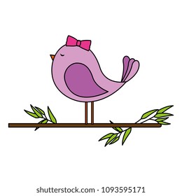 cute bird in branch adorable character