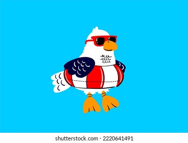cute bird with buoyancy balloon and glasses vector illustration for baby