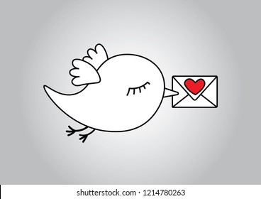 Cute bird carrying love message