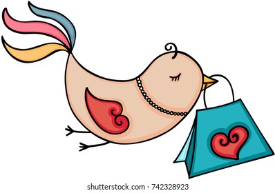 Cute bird carrying shopping bag
