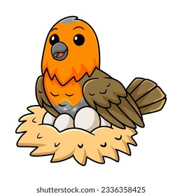 Cute bird cartoon with eggs in the nest