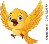 Cute bird cartoon flying on white background