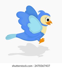 Cute bird cartoon flying with shadow