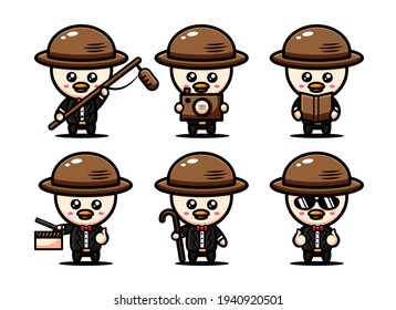 cute bird character design set themed direction