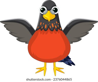 Un bonito personaje de pájaro parado y esparciendo sus alas