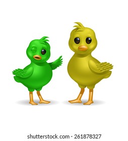 Cute bird characters expressing emotions