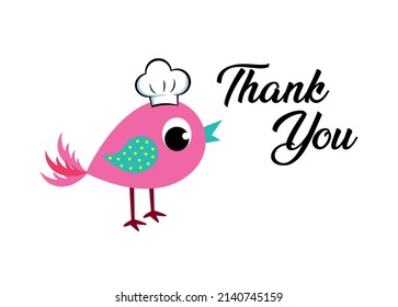 cute bird chef thank you cartoon vector