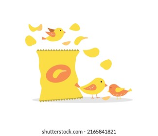 Cute Bird With Chips Clipart For Digital Printing Or Shirt