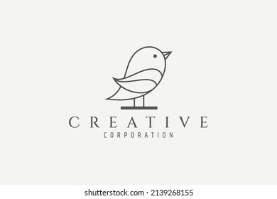 cute bird chirping logo in simple line art design style