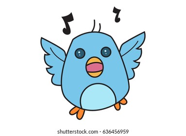 Cute Bird Chirping. Vector Illustration. Isolated on white background.