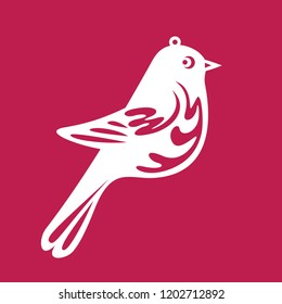 Cute bird Christmas tree toy. Templates for laser cutting, plotter cutting, wood carving or printing. Christmas decoration. Cutout openwork toy. Vector monochrome illustration.