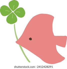 Cute bird and clover hand drawn illustration material