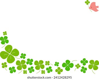 Cute bird and clover hand drawn illustration material