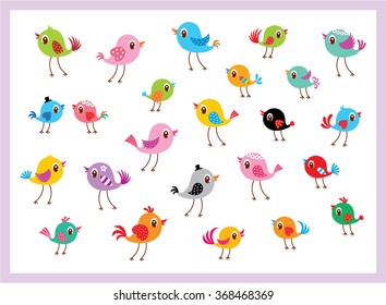 cute bird collection vector illustration set