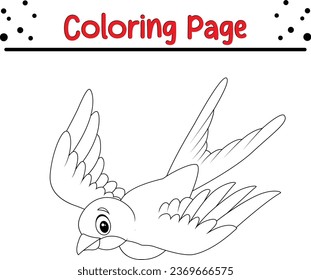 Cute Bird coloring page. black and white vector illustration for a coloring book.