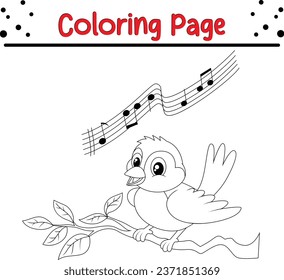 Cute Bird coloring page. black and white vector illustration for a coloring book.
