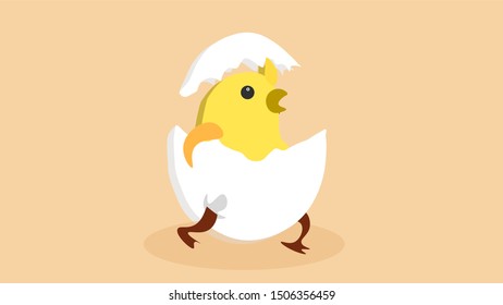 Cute bird coming out from broken egg Vector 