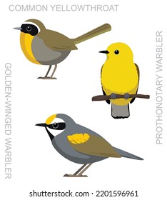 Cute Bird Common Yellowthroat Prothonotary Warbler Set Cartoon Vector
