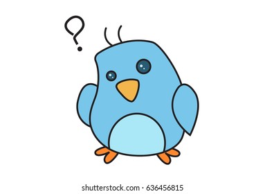 Cute Bird Confused. Vector Illustration. Isolated on white background.