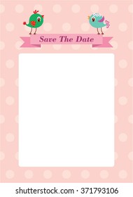 cute bird couple save the date wedding invitation card vector illustration