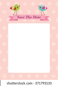 cute bird couple save the date wedding invitation card vector illustration