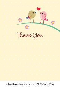 cute bird couple thank you card vector