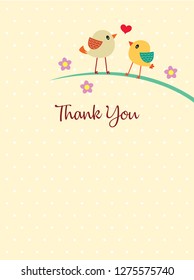 cute bird couple thank you card vector