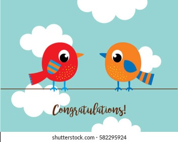 cute bird couple wedding greeting card