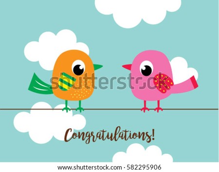 cute bird couple wedding greeting card