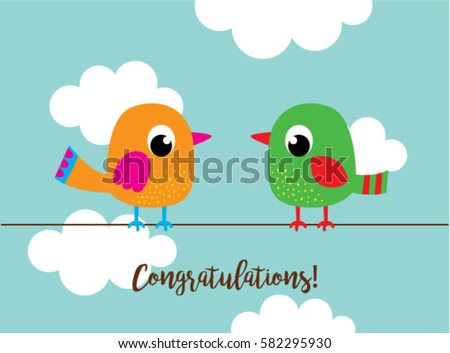 cute bird couple wedding greeting card