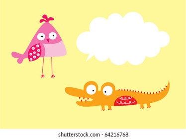 cute bird and crocodile