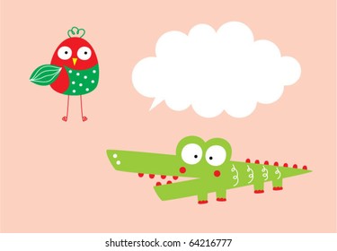 cute bird and crocodile