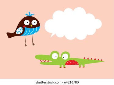 cute bird and crocodile