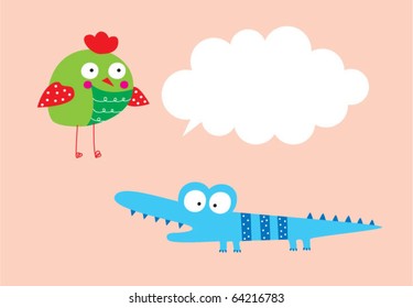 cute bird and crocodile