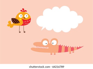 cute bird and crocodile