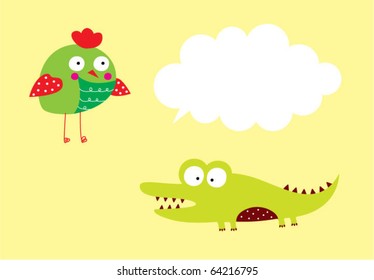 cute bird and crocodile