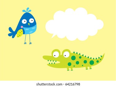cute bird and crocodile