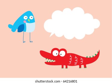 cute bird and crocodile