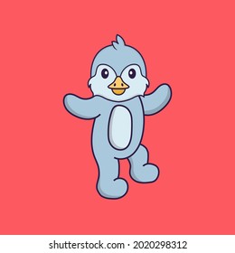 Cute bird is dancing. Animal cartoon concept isolated. Can used for t-shirt, greeting card, invitation card or mascot.