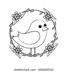 cute bird in decorative floral wreath flowers decoration