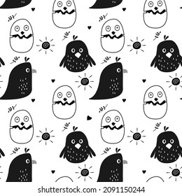 Cute bird doodle illustration in Scandinavian style. seamless pattern. can be used for apparel, wallpaper, wrapping paper, textile, fabric, pattern fill, nursery interior