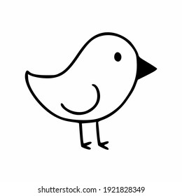Cute bird in the doodle style. The chick is a contour line. Vector icon for the decoration of cards.