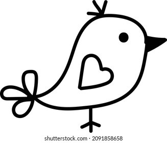 Cute bird in doodle style. Bird drawn in vector on a white background. Vector icon for decorating postcards.