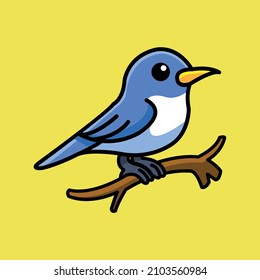 cute bird drawing, blue bird vector sticker design on yellow background